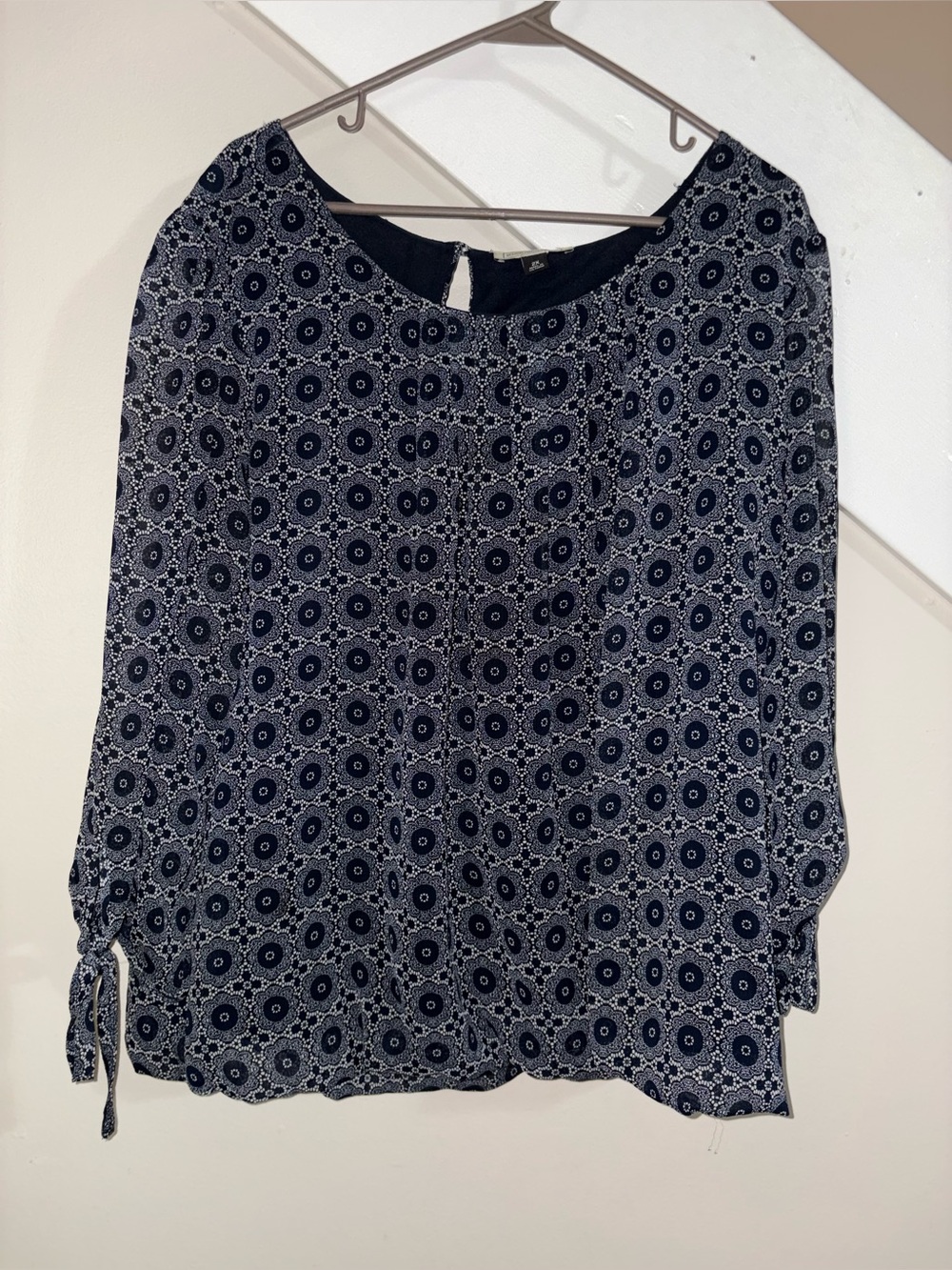 blousology Navy Patterned Long-Sleeve Blouse 2x